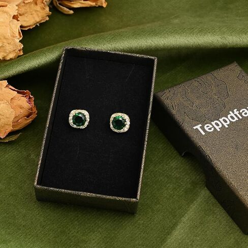 أقراط Emerald Stud Accy 18k مقعدة من الذهب الزمرد الخضراء للنساء حول أقراط الأخضر والذهبي المجوهرات الزمردية للهدية in Saudi Arabia