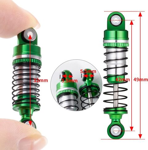 4Pcs JGGZONE All Aluminum Front & Rear Shocks Assembled Threaded Oil-Filled Damper Shocks with Spring for 1/18 RC Crawler FMS FCX18 LC80 Upgrade (Green) in Saudi Arabia