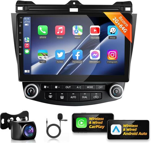 Podofo 8 Core 4G+64G Car Stereo Radio for Honda Accord 7th 2003-2007 with Wireless CarPlay Android Auto 10.1'' 1280 * 720P IPS Touch Screen BT 5.0 GPS FM/RDS WiFi/4G DSP/46 EQ AHD Backup Camera in Saudi Arabia