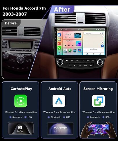 Podofo 8 Core 4G+64G Car Stereo Radio for Honda Accord 7th 2003-2007 with Wireless CarPlay Android Auto 10.1'' 1280 * 720P IPS Touch Screen BT 5.0 GPS FM/RDS WiFi/4G DSP/46 EQ AHD Backup Camera in Saudi Arabia