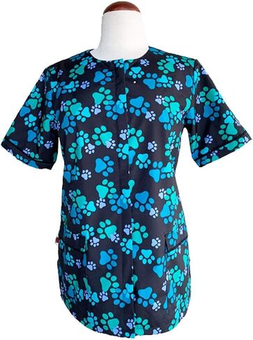 Ladybird Line Pet Grooming Smock | Waterproof Grooming Smock for Dog Groomers | Smocks for Dog Groomers | Grooming Smocks for Women - Black Paw Print - (Large) in Saudi Arabia