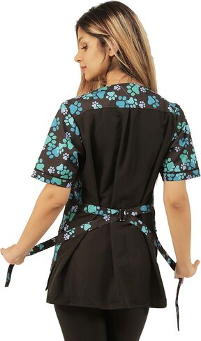 Ladybird Line Pet Grooming Smock | Waterproof Grooming Smock for Dog Groomers | Smocks for Dog Groomers | Grooming Smocks for Women - Black Paw Print - (Large) in Saudi Arabia