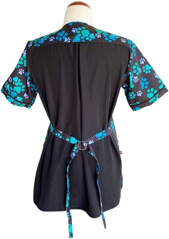 Ladybird Line Pet Grooming Smock | Waterproof Grooming Smock for Dog Groomers | Smocks for Dog Groomers | Grooming Smocks for Women - Black Paw Print - (Large) in Saudi Arabia