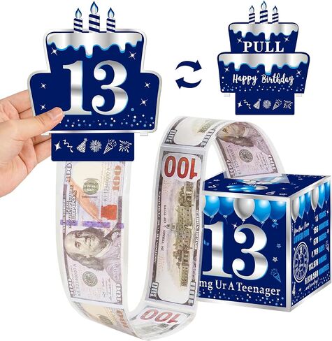 Sweet 16th Birthday Pull-Out Money Gift Box for Boys Girls - Blue Sliver Happy 16th Birthday Party Cash Gift Box with Pull-Out Card - A Fun and Loving Way to Offer Cash Present in Kuwait