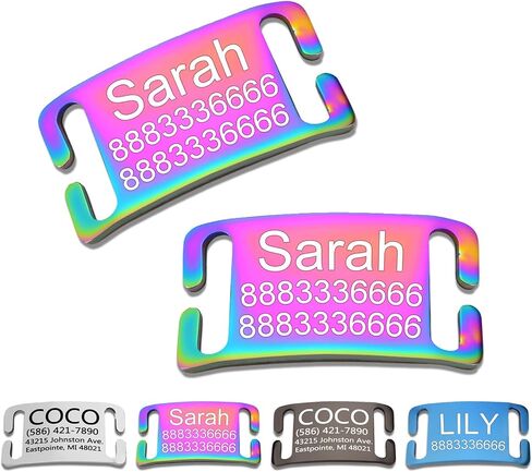 Slide-On Pet ID Tag,Silent Collar Tag for Dog and Cat Collars,Curved Personalized Engraved Tag,Custom Stainless Steel Chew-Proof Tags,4 Sizes,Glossy Finish Rainbow,Christmas Gift,Closed Ends in Kuwait