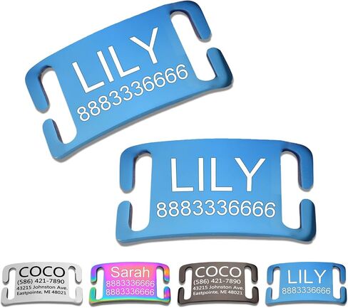 Slide-On Pet ID Tag,Silent Collar Tag for Dog and Cat Collars,Curved Personalized Engraved Tag,Custom Stainless Steel Chew-Proof Tags,4 Sizes,Glossy Finish Rainbow,Christmas Gift,Closed Ends in Kuwait