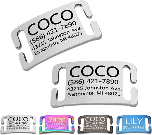Slide-On Pet ID Tag,Silent Collar Tag for Dog and Cat Collars,Curved Personalized Engraved Tag,Custom Stainless Steel Chew-Proof Tags,4 Sizes,Glossy Finish Rainbow,Christmas Gift,Closed Ends in Kuwait