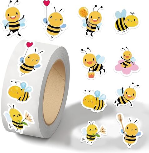 ملصقات 500pcs bee roll 10 أنماط أنماط الظروف ملصقات ملصقات حيوانات لطيف للأطفال لمكافأة ملصق للطلاب الذين يحملون طراف الطرف (500 لكل لفة) in Kuwait