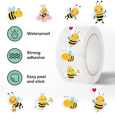 ملصقات 500pcs bee roll 10 أنماط أنماط الظروف ملصقات ملصقات حيوانات لطيف للأطفال لمكافأة ملصق للطلاب الذين يحملون طراف الطرف (500 لكل لفة) in Kuwait
