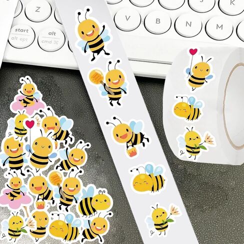 ملصقات 500pcs bee roll 10 أنماط أنماط الظروف ملصقات ملصقات حيوانات لطيف للأطفال لمكافأة ملصق للطلاب الذين يحملون طراف الطرف (500 لكل لفة) in Kuwait