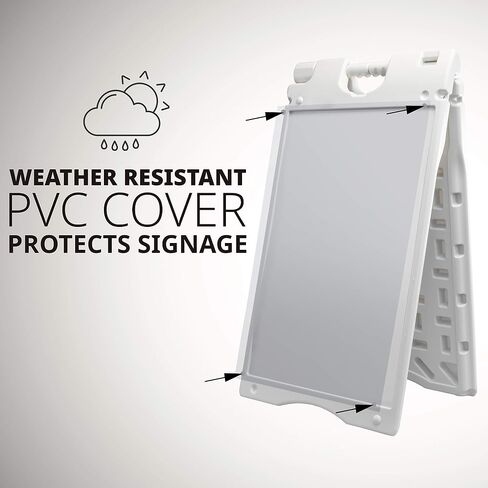 Jumbl A-Frame Signboard 15.7" x 26" Display Surface – Small Outdoor Sandwich Board w/Weather Resistant PVC Sign Protector & Sand Fill Holes – Dual Signage Stand for Storefront Sidewalk Curb (White) in Saudi Arabia