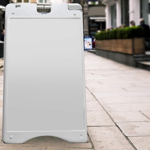 Jumbl A-Frame Signboard 15.7" x 26" Display Surface – Small Outdoor Sandwich Board w/Weather Resistant PVC Sign Protector & Sand Fill Holes – Dual Signage Stand for Storefront Sidewalk Curb (White) in Saudi Arabia