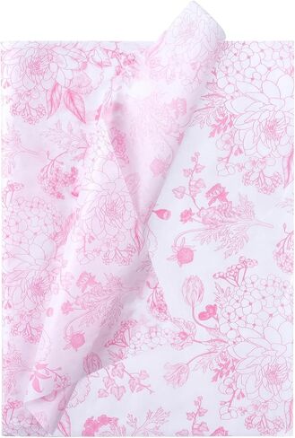 WRAPAHOLIC Pink Floral Tissue Paper - 60 Sheets 14 x 20 Inch Vintage Pink White Flower Tissue Paper Bulk for Wedding Birthday Bridal Shower Art Craft Tea Party Favor Decoration in Saudi Arabia