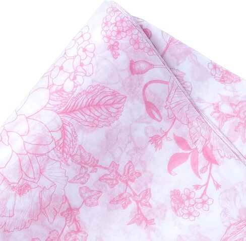 WRAPAHOLIC Pink Floral Tissue Paper - 60 Sheets 14 x 20 Inch Vintage Pink White Flower Tissue Paper Bulk for Wedding Birthday Bridal Shower Art Craft Tea Party Favor Decoration in Saudi Arabia