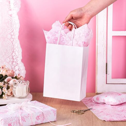 WRAPAHOLIC Pink Floral Tissue Paper - 60 Sheets 14 x 20 Inch Vintage Pink White Flower Tissue Paper Bulk for Wedding Birthday Bridal Shower Art Craft Tea Party Favor Decoration in Saudi Arabia