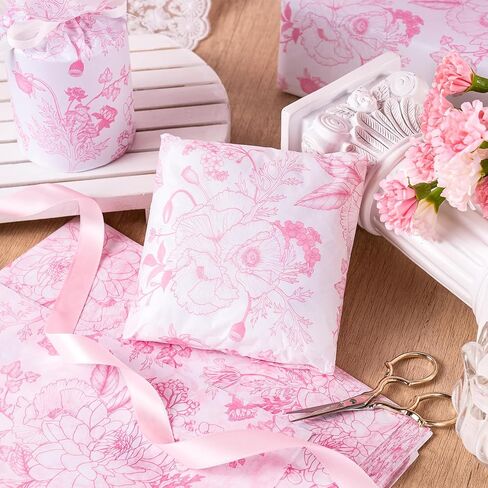 WRAPAHOLIC Pink Floral Tissue Paper - 60 Sheets 14 x 20 Inch Vintage Pink White Flower Tissue Paper Bulk for Wedding Birthday Bridal Shower Art Craft Tea Party Favor Decoration in Saudi Arabia
