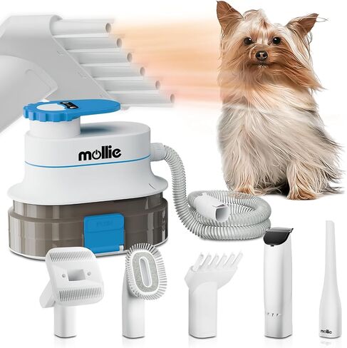 mollie Pet Grooming Kit 3-in-1 Drying & Cleaning & Cutting Pet Hair, Grooming Vacuum with 5 Pet Grooming Tools and 4 Clipper Guards for Large Doggy Cats, 4L Large Dust Box, Blue in Saudi Arabia