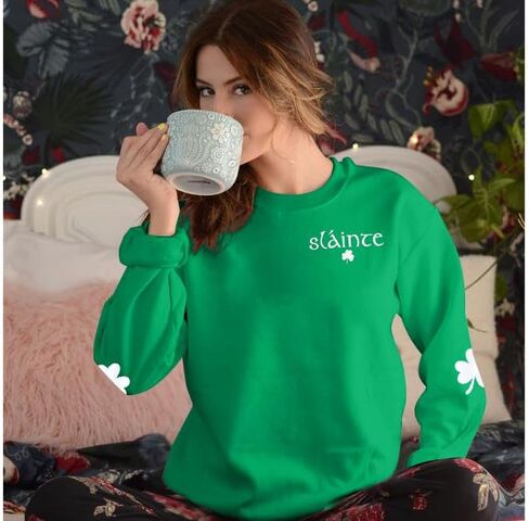 MOUSYA St Patricks Day البلوز المرأة Slainte قمصان St Pattys قميص شامروك البرسيم ملابس منقوشة بكم طويل بلايز in Kuwait