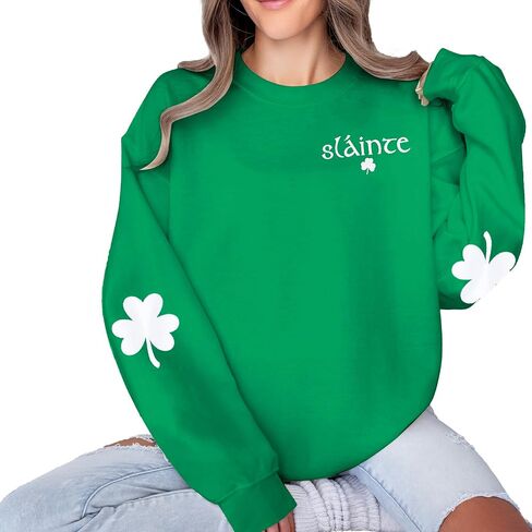 MOUSYA St Patricks Day البلوز المرأة Slainte قمصان St Pattys قميص شامروك البرسيم ملابس منقوشة بكم طويل بلايز in Kuwait