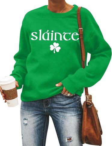 MOUSYA St Patricks Day البلوز المرأة Slainte قمصان St Pattys قميص شامروك البرسيم ملابس منقوشة بكم طويل بلايز in Kuwait