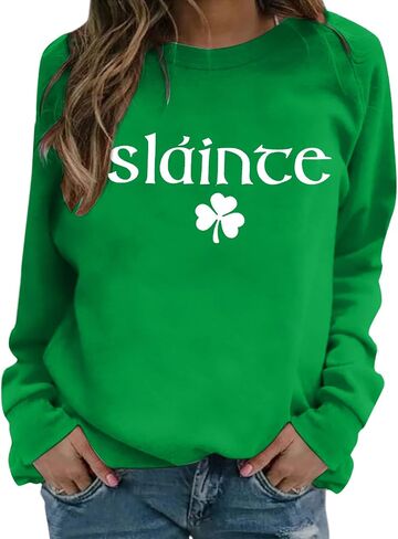 MOUSYA St Patricks Day البلوز المرأة Slainte قمصان St Pattys قميص شامروك البرسيم ملابس منقوشة بكم طويل بلايز in Kuwait