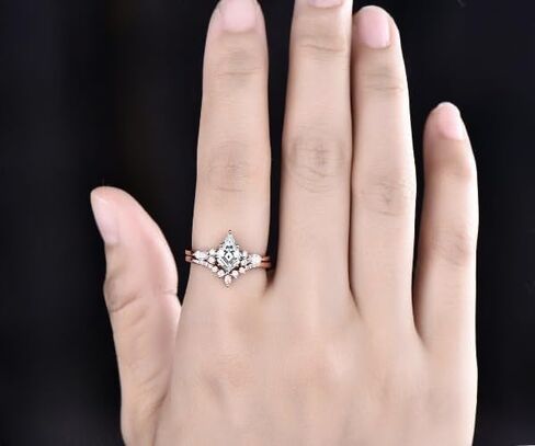 925 sterling Silver Vintage Kite Cut Moissanite Learing Ling مع خواتم الزفاف على طراز ماركيز على طراز ماركيز للنساء in Saudi Arabia