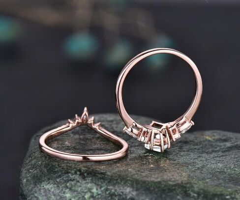 925 sterling Silver Vintage Kite Cut Moissanite Learing Ling مع خواتم الزفاف على طراز ماركيز على طراز ماركيز للنساء in Saudi Arabia