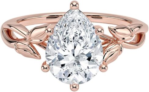 1 | 1.5 | 2 CT Moissanite الخطوبة خاتم 10K 14K 18K الذهب و 925 Sterling Silver Solitaire Leaf Style Moissanite Ring Gift للنساء (الحجر الرئيسي: جولة | 1 قيراط ، أبيض) in Kuwait