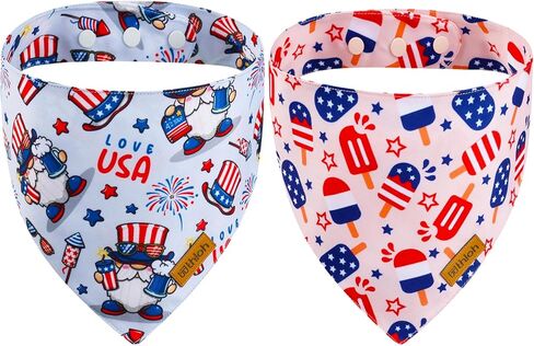 4th of July Dog Bandanas with Snap Button, 2 Pack American Flag Pet Scarf for Boy & Girl, Premium Durable Fabric, Adjustable Fit, Patriotic Bandana for Medium and Large Dogs (Large) in Kuwait