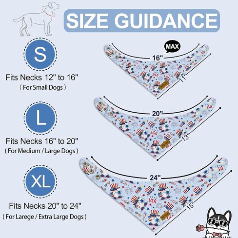 4th of July Dog Bandanas with Snap Button, 2 Pack American Flag Pet Scarf for Boy & Girl, Premium Durable Fabric, Adjustable Fit, Patriotic Bandana for Medium and Large Dogs (Large) in Kuwait