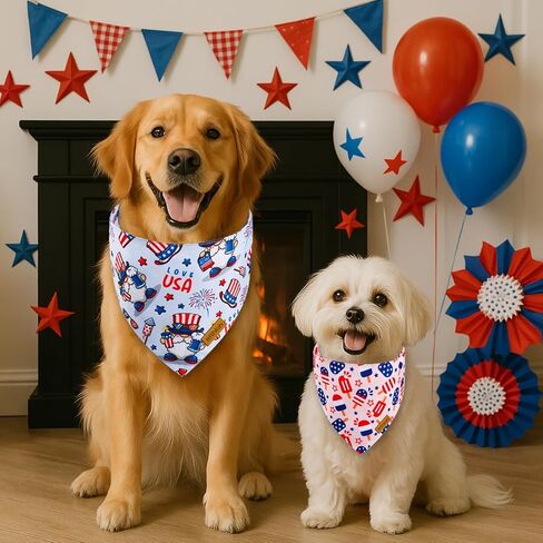 4th of July Dog Bandanas with Snap Button, 2 Pack American Flag Pet Scarf for Boy & Girl, Premium Durable Fabric, Adjustable Fit, Patriotic Bandana for Medium and Large Dogs (Large) in Kuwait