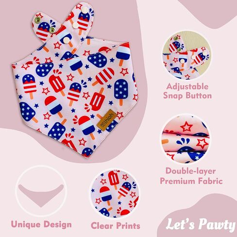 4th of July Dog Bandanas with Snap Button, 2 Pack American Flag Pet Scarf for Boy & Girl, Premium Durable Fabric, Adjustable Fit, Patriotic Bandana for Medium and Large Dogs (Large) in Kuwait