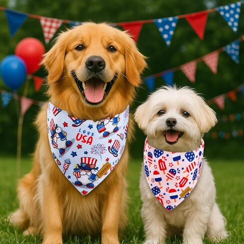4th of July Dog Bandanas with Snap Button, 2 Pack American Flag Pet Scarf for Boy & Girl, Premium Durable Fabric, Adjustable Fit, Patriotic Bandana for Medium and Large Dogs (Large) in Kuwait