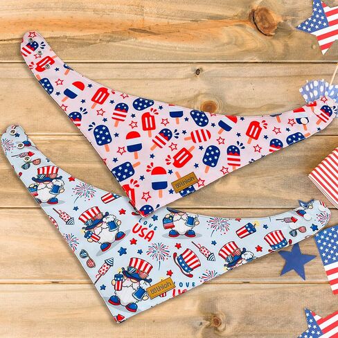 4th of July Dog Bandanas with Snap Button, 2 Pack American Flag Pet Scarf for Boy & Girl, Premium Durable Fabric, Adjustable Fit, Patriotic Bandana for Medium and Large Dogs (Large) in Kuwait