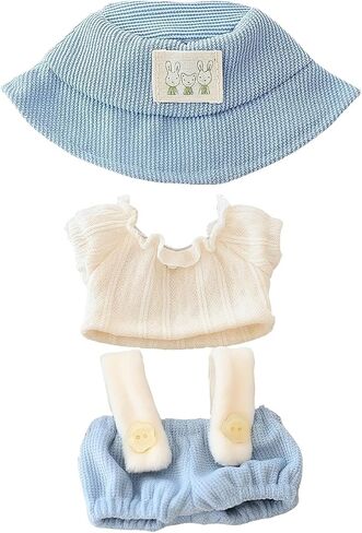 Clothes for Dolls Accessories (No Doll), Cute Outfit Set 5 Pieces Bib Pants for 15 & 17cm Doll Suit, Stylish Dress Up Overalls Doll Clothing Set Replacement with Hat Clothes Shoes Brown in Kuwait