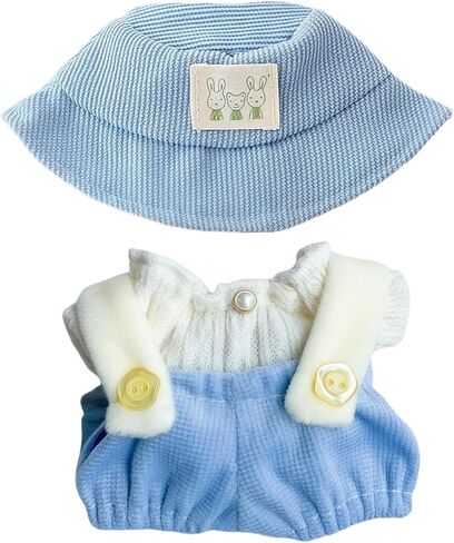 Clothes for Dolls Accessories (No Doll), Cute Outfit Set 5 Pieces Bib Pants for 15 & 17cm Doll Suit, Stylish Dress Up Overalls Doll Clothing Set Replacement with Hat Clothes Shoes Brown in Kuwait
