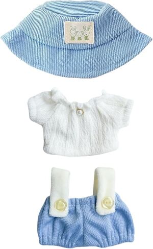 Clothes for Dolls Accessories (No Doll), Cute Outfit Set 5 Pieces Bib Pants for 15 & 17cm Doll Suit, Stylish Dress Up Overalls Doll Clothing Set Replacement with Hat Clothes Shoes Brown in Kuwait