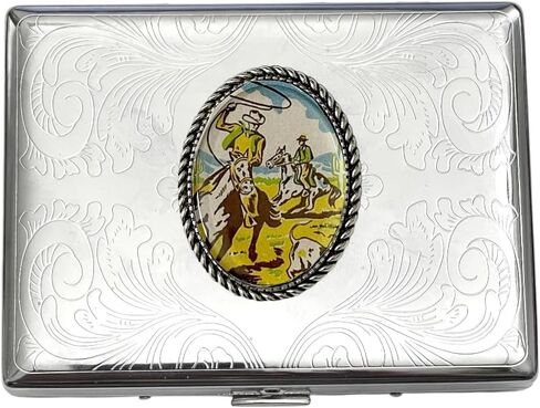 Stainless Steel WESTERN COWBOYS ON HORSES Cigarette Case Business Card ID Holder /C0 in Saudi Arabia