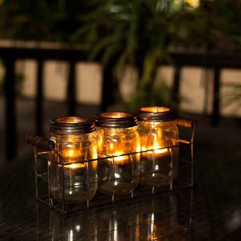 Diamond Star Glass Candle Lantern Holder Mason Jar Tealight Candle Runner with Metal Holder Insert (8.5" X 3.5" X5.5") in Saudi Arabia
