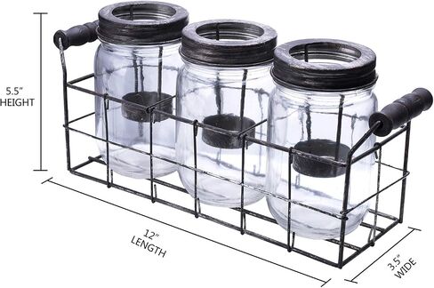 Diamond Star Glass Candle Lantern Holder Mason Jar Tealight Candle Runner with Metal Holder Insert (8.5" X 3.5" X5.5") in Saudi Arabia