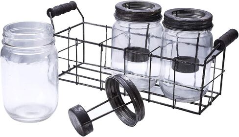 Diamond Star Glass Candle Lantern Holder Mason Jar Tealight Candle Runner with Metal Holder Insert (8.5" X 3.5" X5.5") in Saudi Arabia