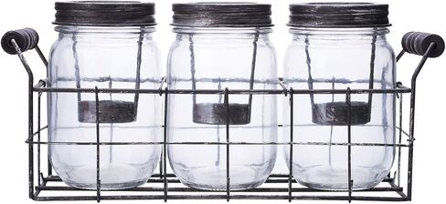 Diamond Star Glass Candle Lantern Holder Mason Jar Tealight Candle Runner with Metal Holder Insert (8.5" X 3.5" X5.5") in Saudi Arabia