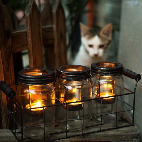 Diamond Star Glass Candle Lantern Holder Mason Jar Tealight Candle Runner with Metal Holder Insert (8.5" X 3.5" X5.5") in Saudi Arabia