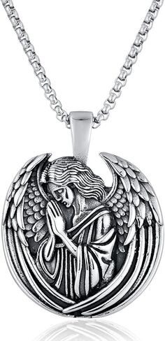 الفولاذ المقاوم للصدأ خمر الصلاة اليد الجارديان الملاك الجناح حماية قلادة قلادة للجنسين الرجال النساء, ستانلس ستيل, بدون أحجار كريمة in Kuwait