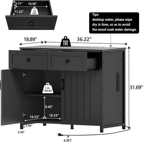 40-50 Gallon Aquarium Stand with Power Outlets, Cabinet for Fish Tank Accessories Storage, Heavy Duty Metal Fish Tank Stand Suitable for Turtle Tank, Reptile Terrarium, 660LBS Capacity, Black in Kuwait