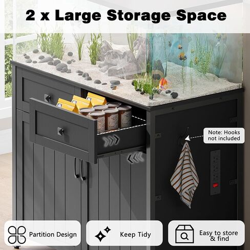 40-50 Gallon Aquarium Stand with Power Outlets, Cabinet for Fish Tank Accessories Storage, Heavy Duty Metal Fish Tank Stand Suitable for Turtle Tank, Reptile Terrarium, 660LBS Capacity, Black in Kuwait
