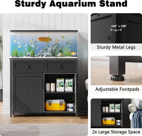 40-50 Gallon Aquarium Stand with Power Outlets, Cabinet for Fish Tank Accessories Storage, Heavy Duty Metal Fish Tank Stand Suitable for Turtle Tank, Reptile Terrarium, 660LBS Capacity, Black in Kuwait