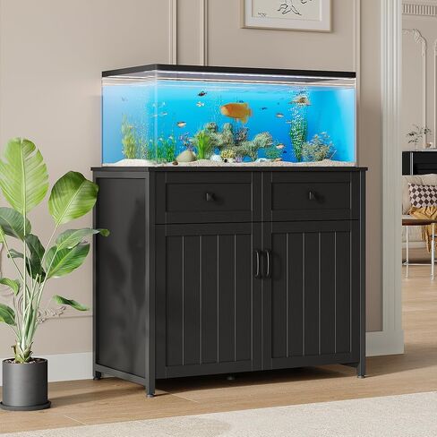 40-50 Gallon Aquarium Stand with Power Outlets, Cabinet for Fish Tank Accessories Storage, Heavy Duty Metal Fish Tank Stand Suitable for Turtle Tank, Reptile Terrarium, 660LBS Capacity, Black in Kuwait