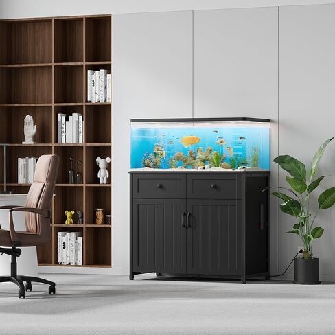 40-50 Gallon Aquarium Stand with Power Outlets, Cabinet for Fish Tank Accessories Storage, Heavy Duty Metal Fish Tank Stand Suitable for Turtle Tank, Reptile Terrarium, 660LBS Capacity, Black in Kuwait