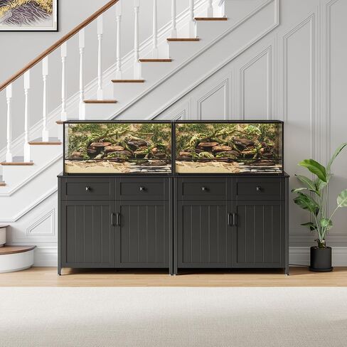 40-50 Gallon Aquarium Stand with Power Outlets, Cabinet for Fish Tank Accessories Storage, Heavy Duty Metal Fish Tank Stand Suitable for Turtle Tank, Reptile Terrarium, 660LBS Capacity, Black in Kuwait
